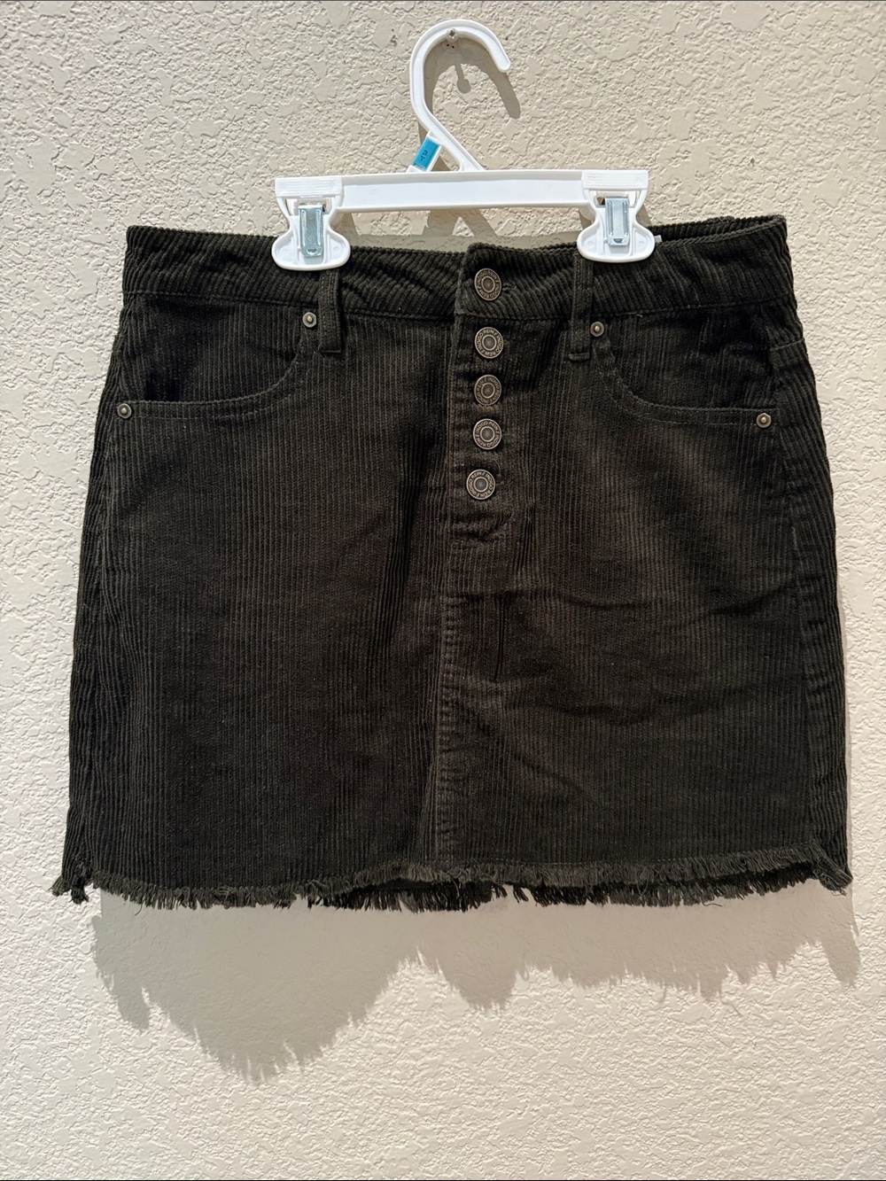 Dark Green Corduroy Button-Front Mini Skirt